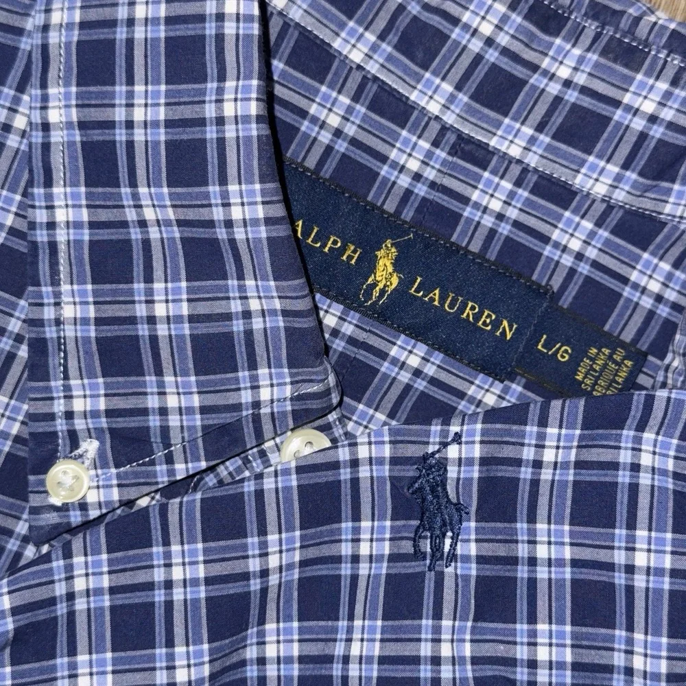 Polo Ralph Lauren Long Sleeve Button Down Oxford Shirt Men's L Blue White Plaid